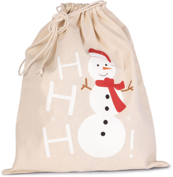 KI0745 NATUREL sac cadeaux coton motif bonhomme de neige