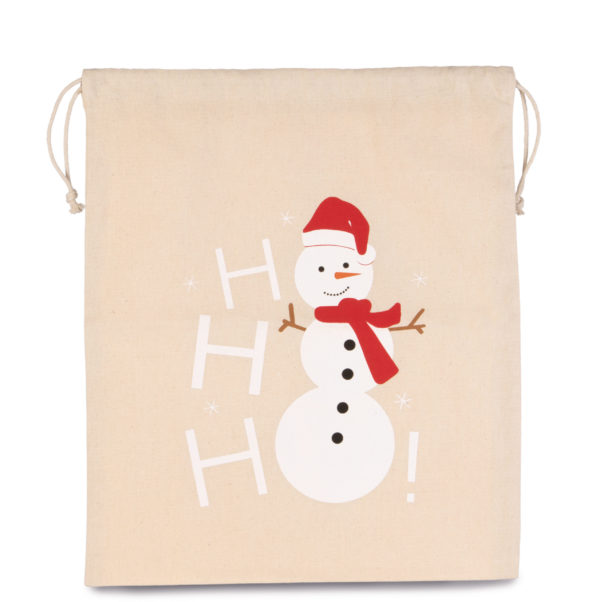 KI0745 NATUREL sac cadeaux coton motif bonhomme de neige