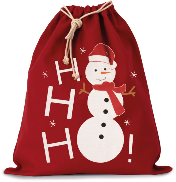 KI0745 ROUGE sac cadeaux coton motif bonhomme de neige